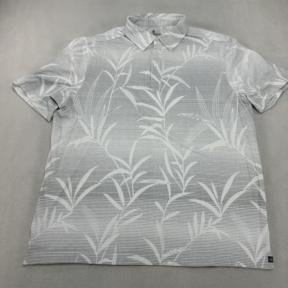 Nat Nast Polo Shirt Mens Large White Tropical Palm Leaf Knit Luxury Originals